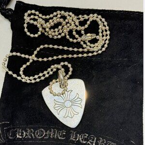 Chrome Hearts Sterling Silver Guitar Pick Cross Pendant And Chain